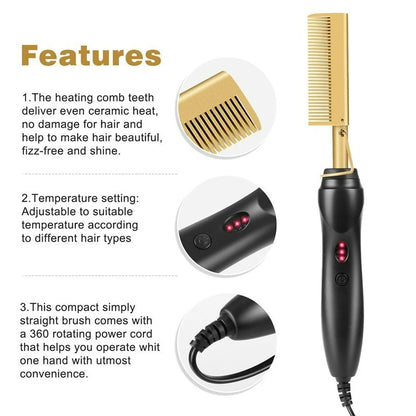 Electric Copper Hair Straightener Comb